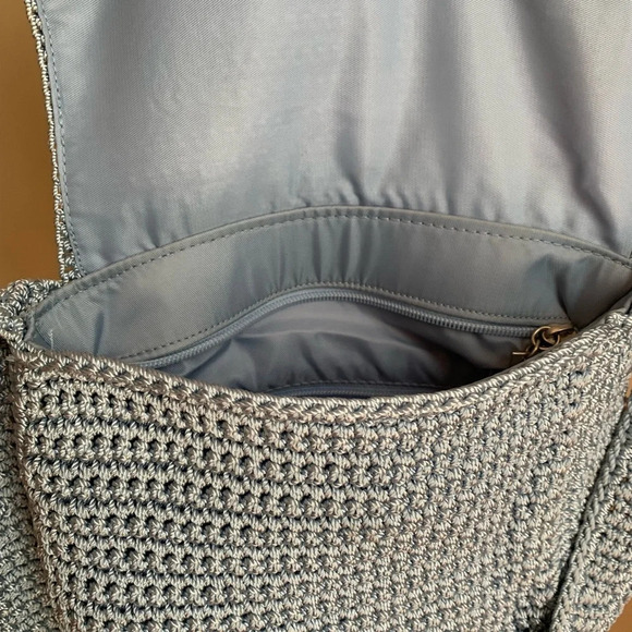 The sak knitted crochet y2k purse, light blue knit shoulder bag mini - Picture 9 of 9